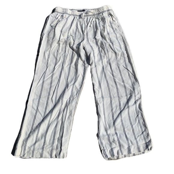 M&S Marks & Spencer Striped Linen Blend Wide Leg Pants - US 10 Long - Picture 1 of 8